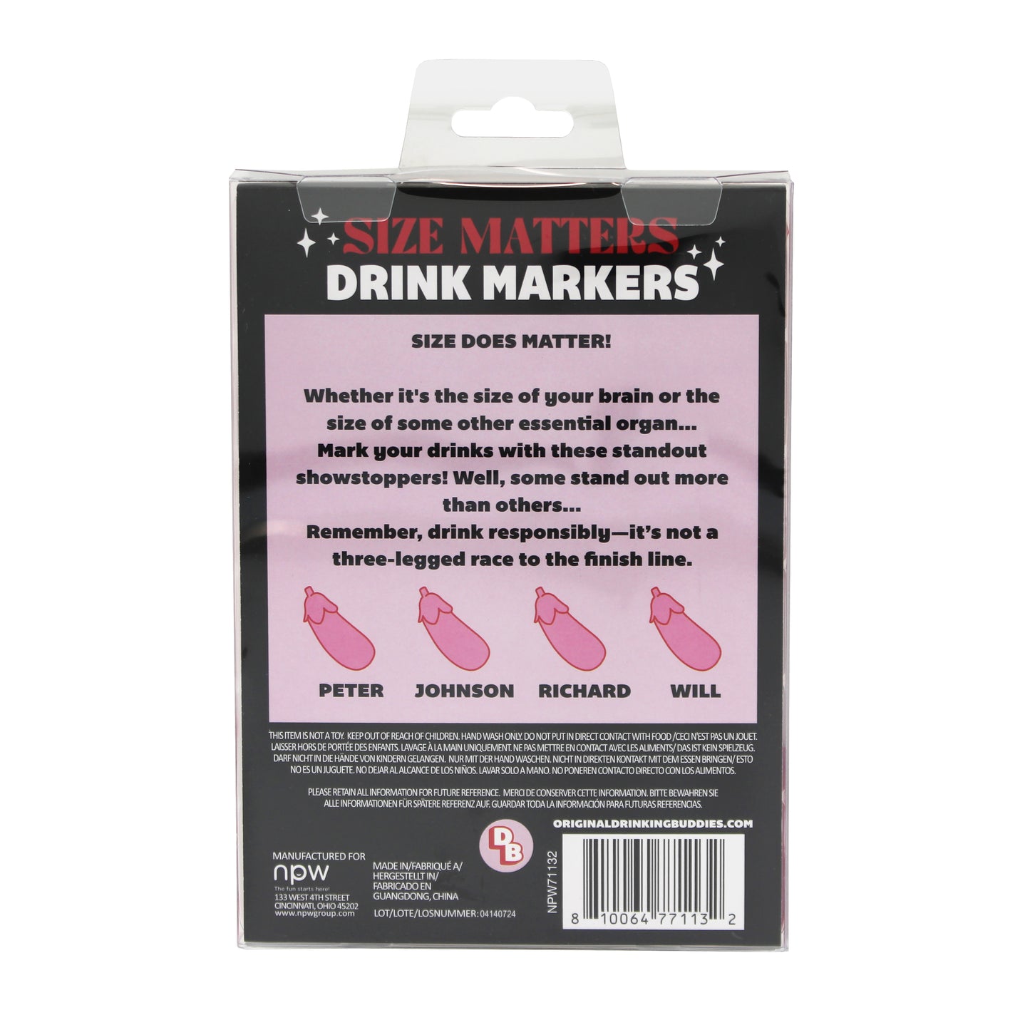 Size Matters Drinking Buddies Drink Markers- 4 Pack