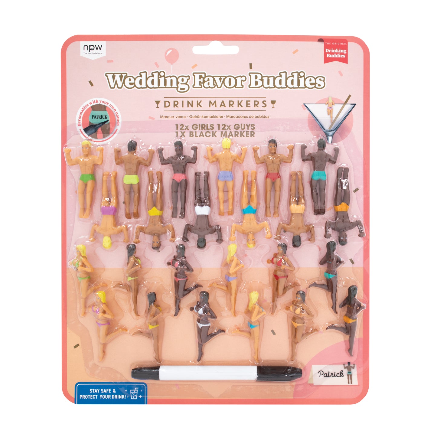 Wedding Favor Drinking Buddies Drink Markers- 24 Pack