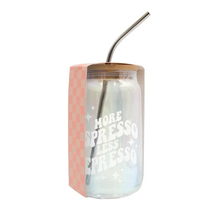 Can Glass with Lid - More Espresso Less Depresso